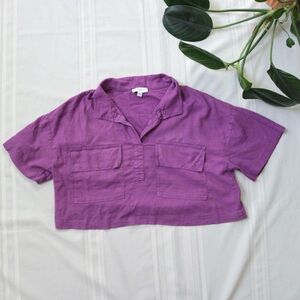 Marc New York Purple cropped collared linen blend shirt